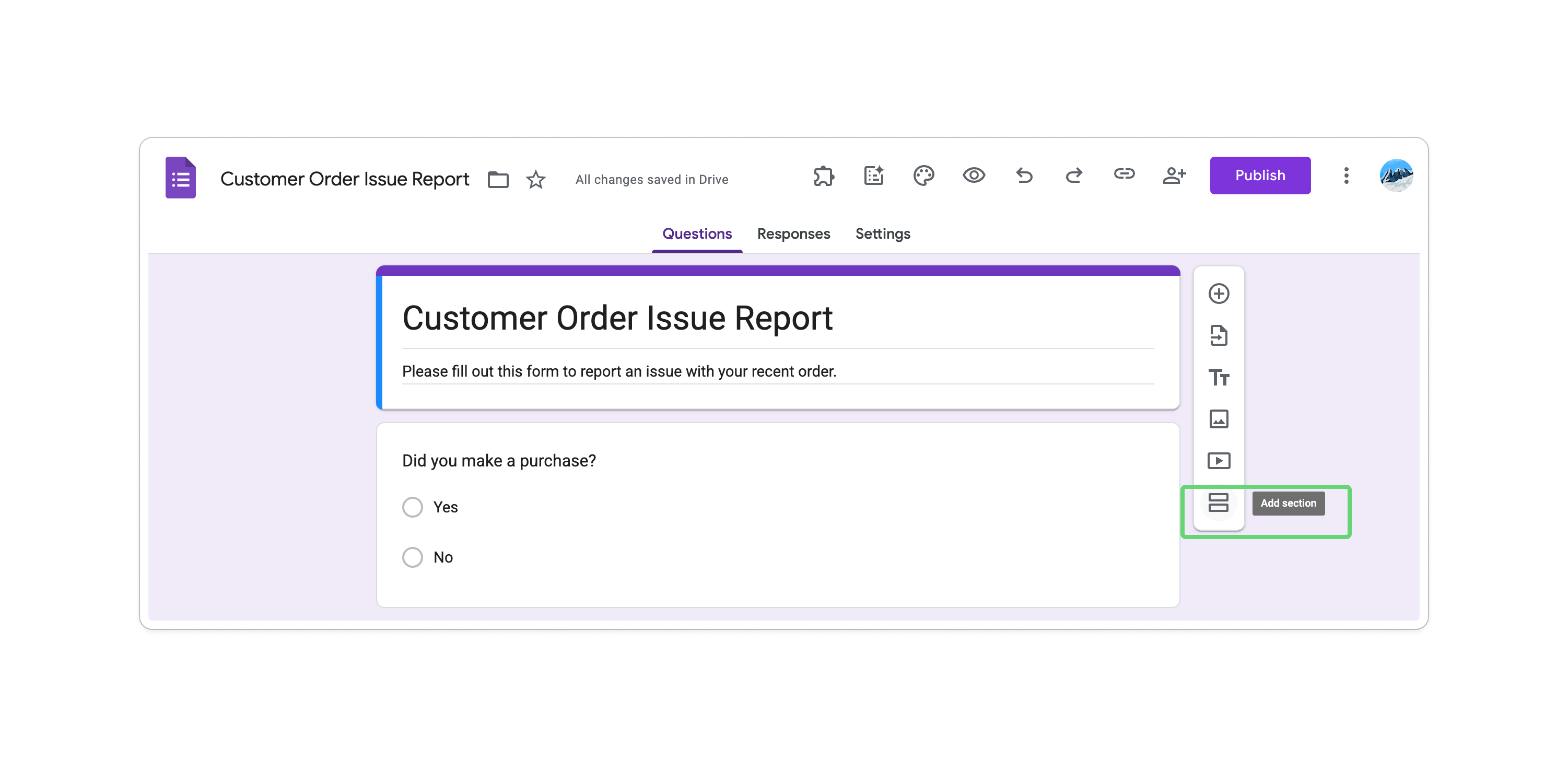 Add section in Google Form