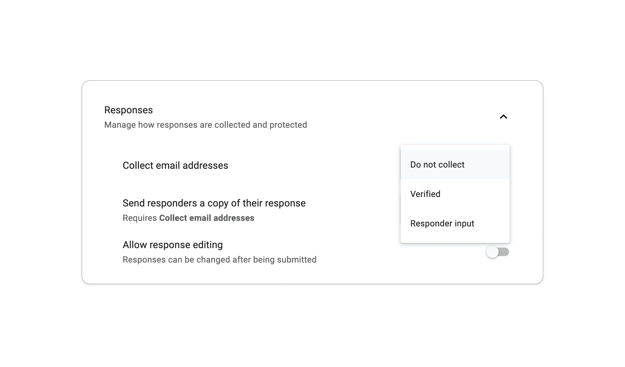 Google Forms 中的收集电子邮件地址设置