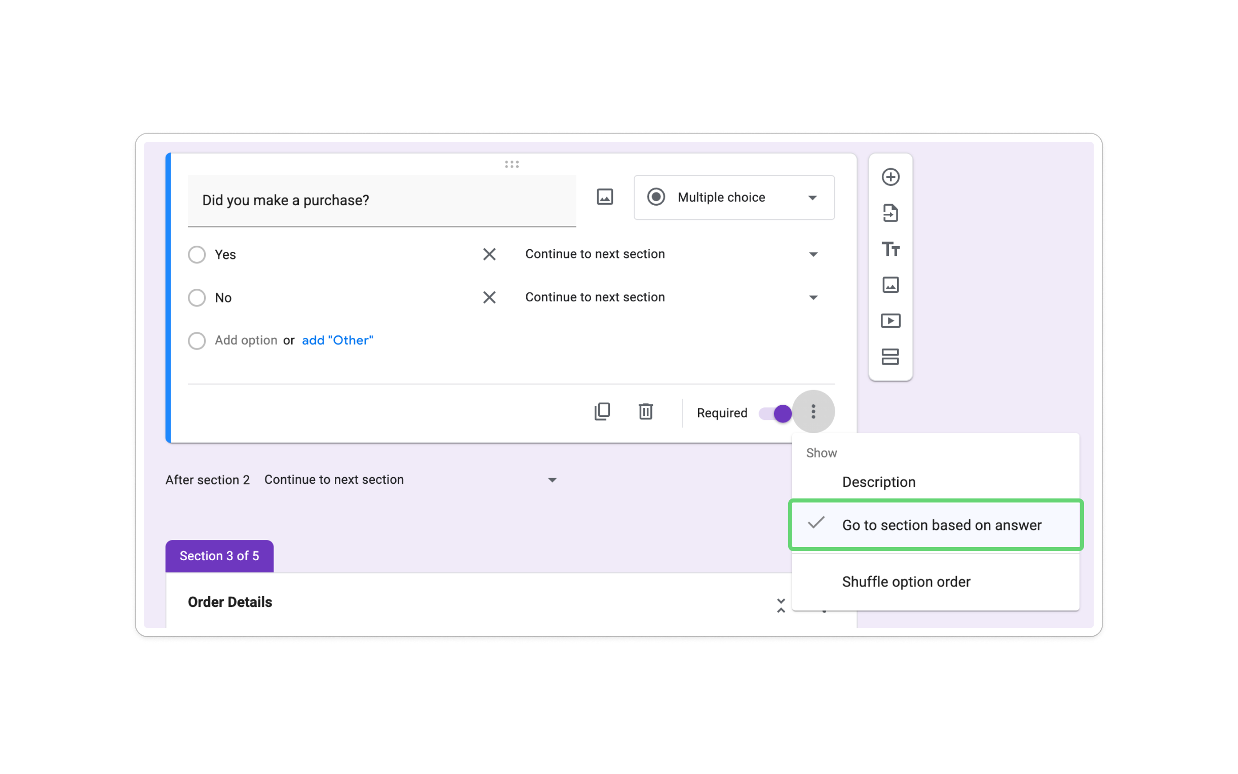 Add conditional logic in Google Forms