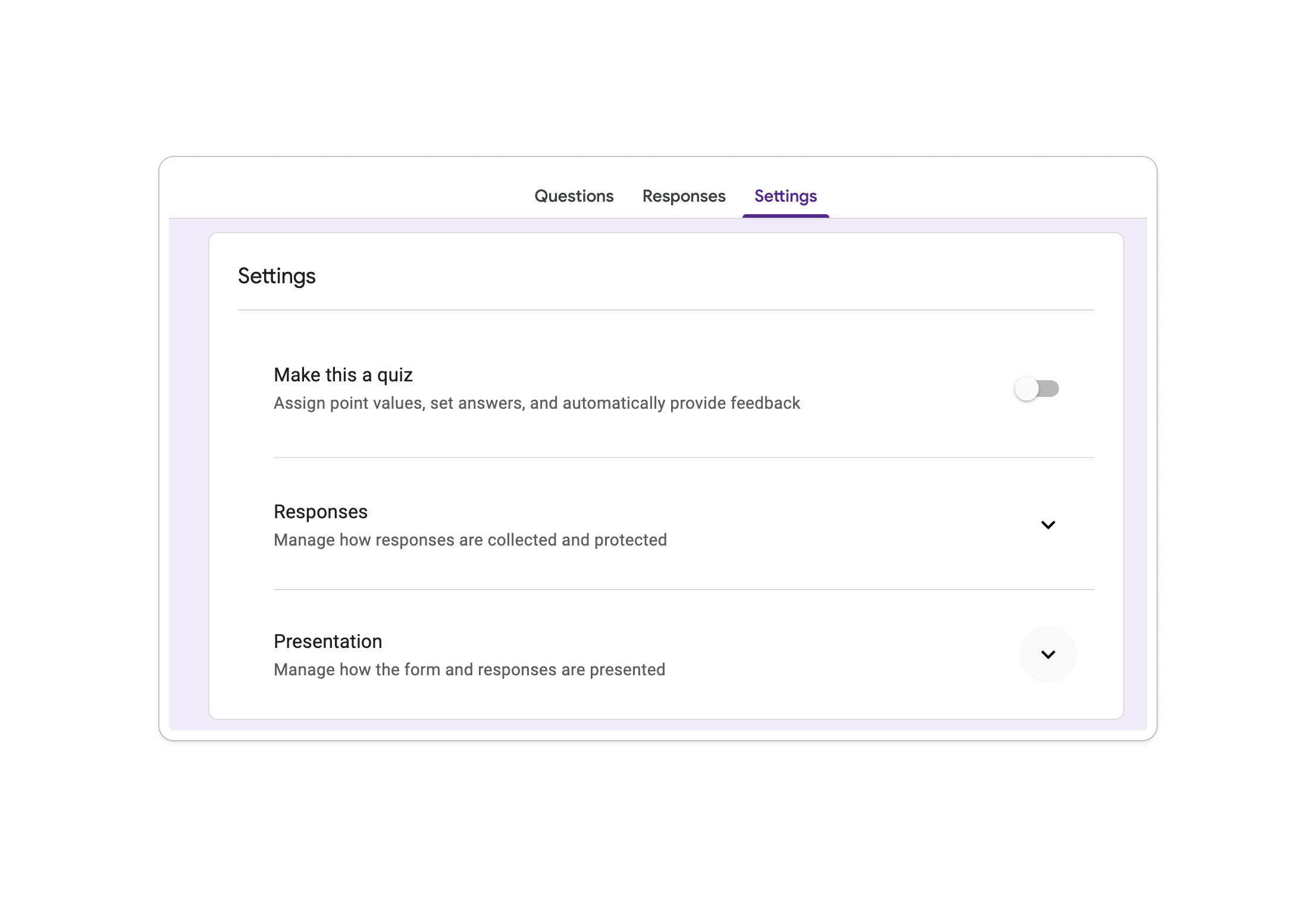 Passer à l&rsquo;onglet Paramètres de Google Forms