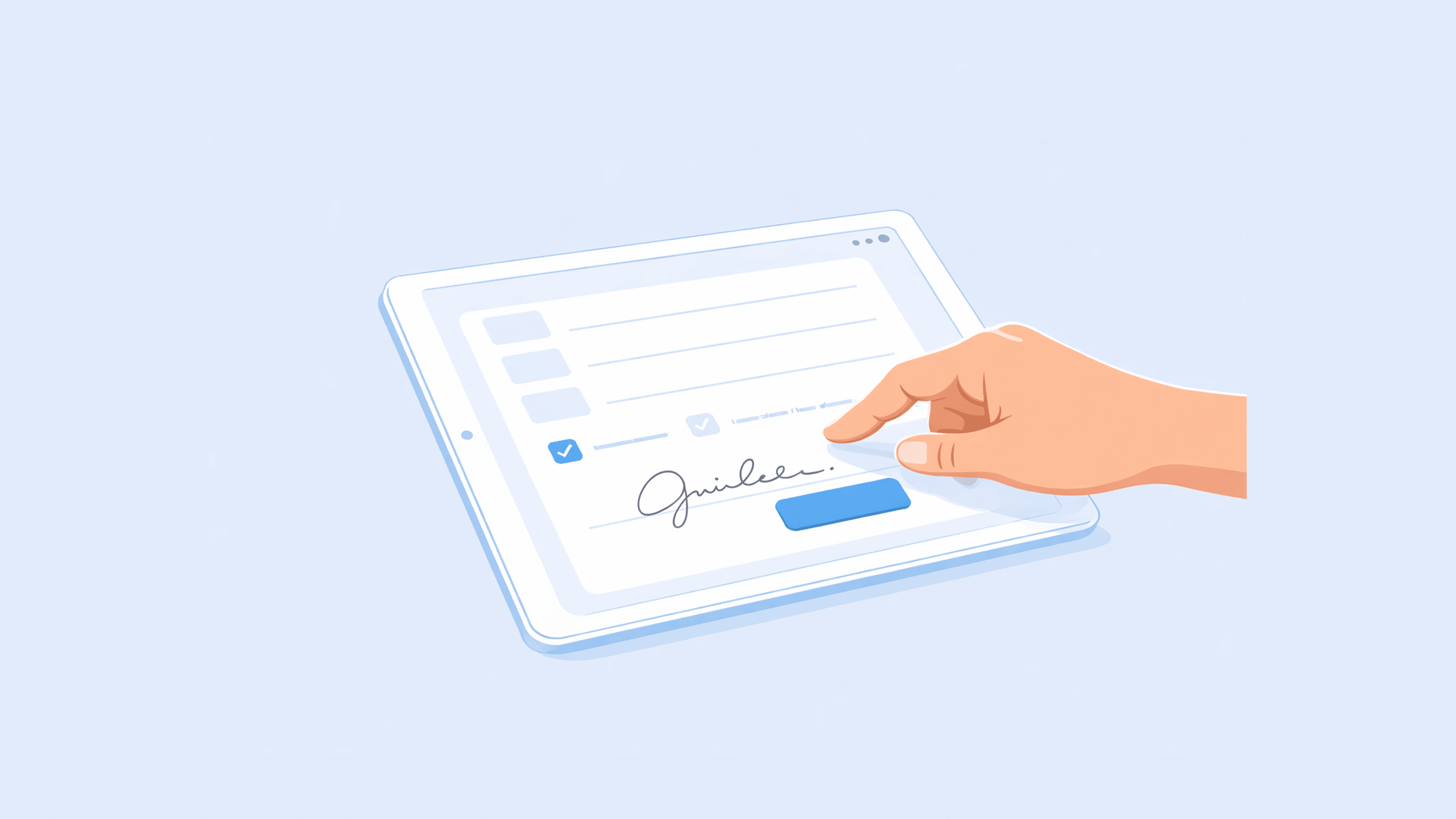Un formulario de exención digital siendo firmado en una tableta en la recepción de un gimnasio