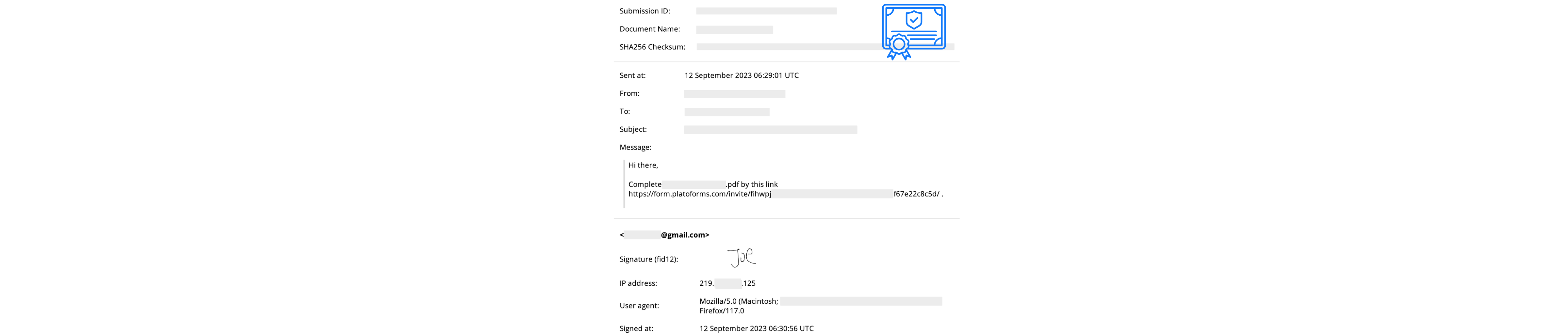 Certificado de assinatura do PlatoForms