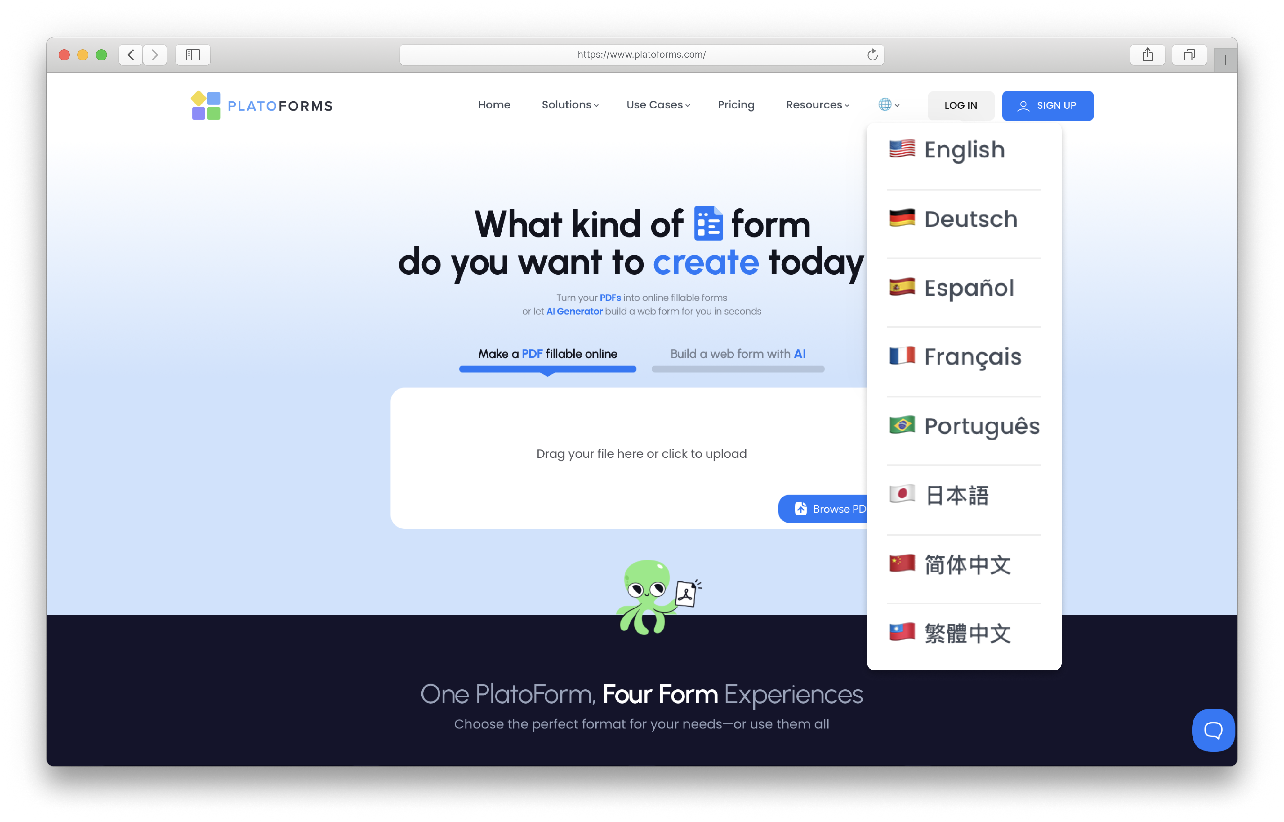 PlatoForms 網站語言支持全球用戶