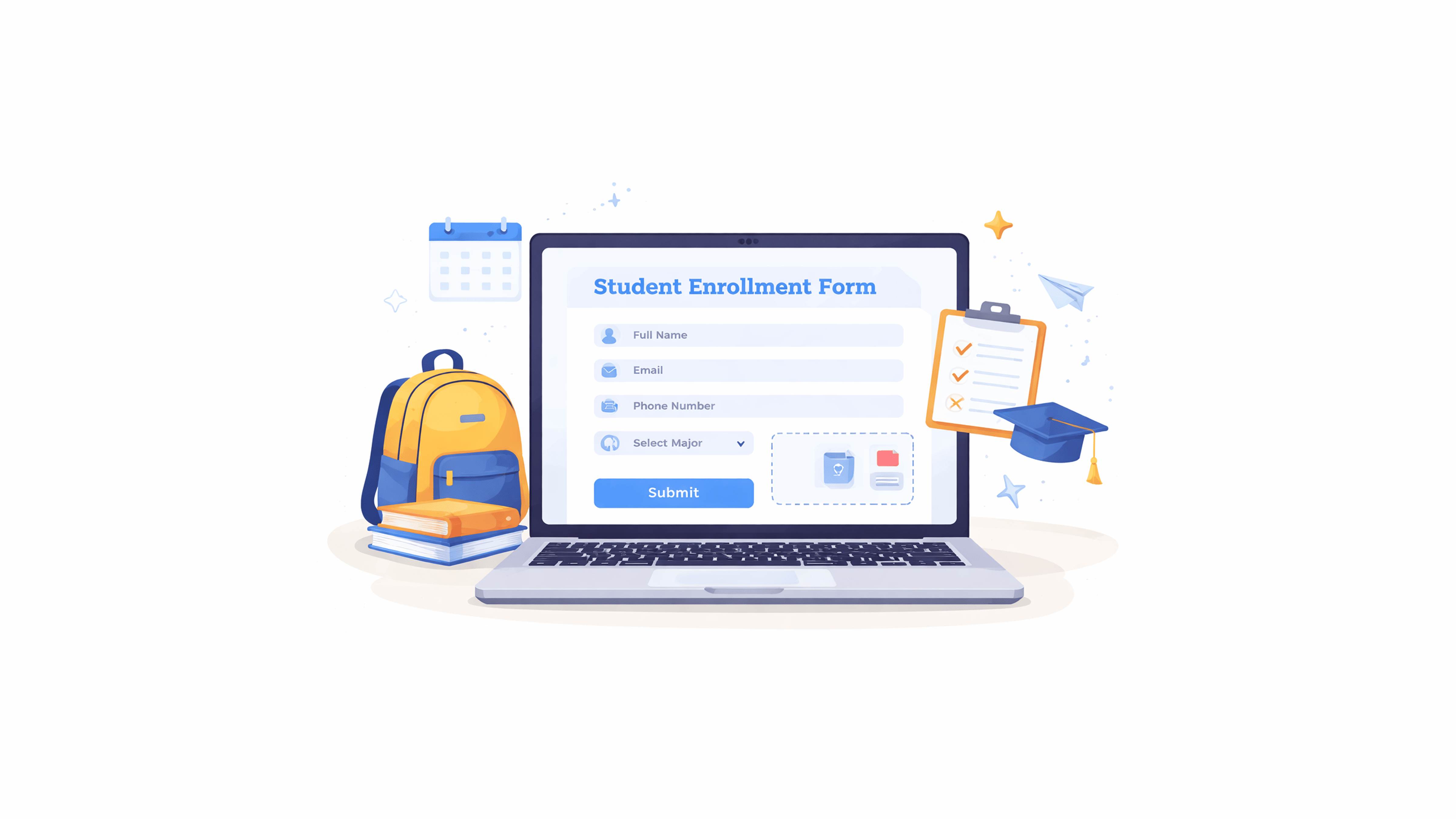 笔记本电脑屏幕上显示的学生报名表