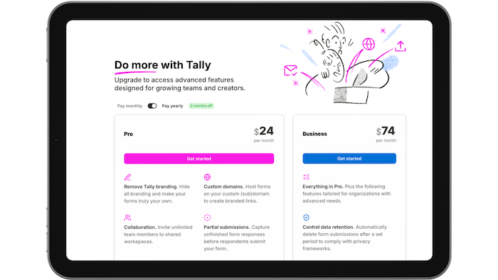 Tarification des formulaires Tally