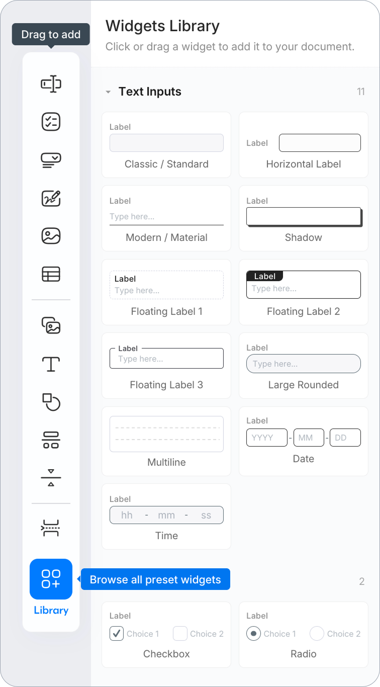 Créateur de Documents PDF de PlatoForms — appliquer des styles prédéfinis depuis la bibliothèque de widgets