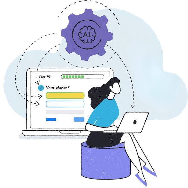A user-friendly conversational form interface utilizing smart AI logic to guide a client through a step-by-step intake process