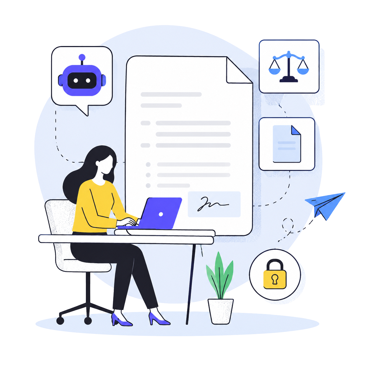 Criador de Documentos PDF da PlatoForms redigindo um contrato com IA e preparando-o para assinatura