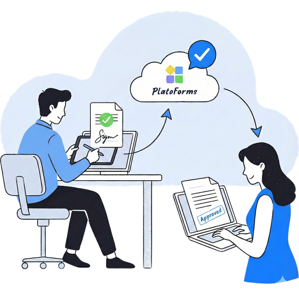 Une illustration d'un avocat utilisant un smartphone pour remplir un formulaire juridique conversationnel, montrant la transition d'une paperasse complexe à un processus numérique simple et étape par étape.