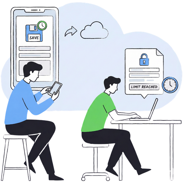 Deux coéquipiers RH en dessin animé discutant d'un formulaire web en ligne affiché sur un grand écran d'ordinateur portable, avec une coche indiquant l'approbation