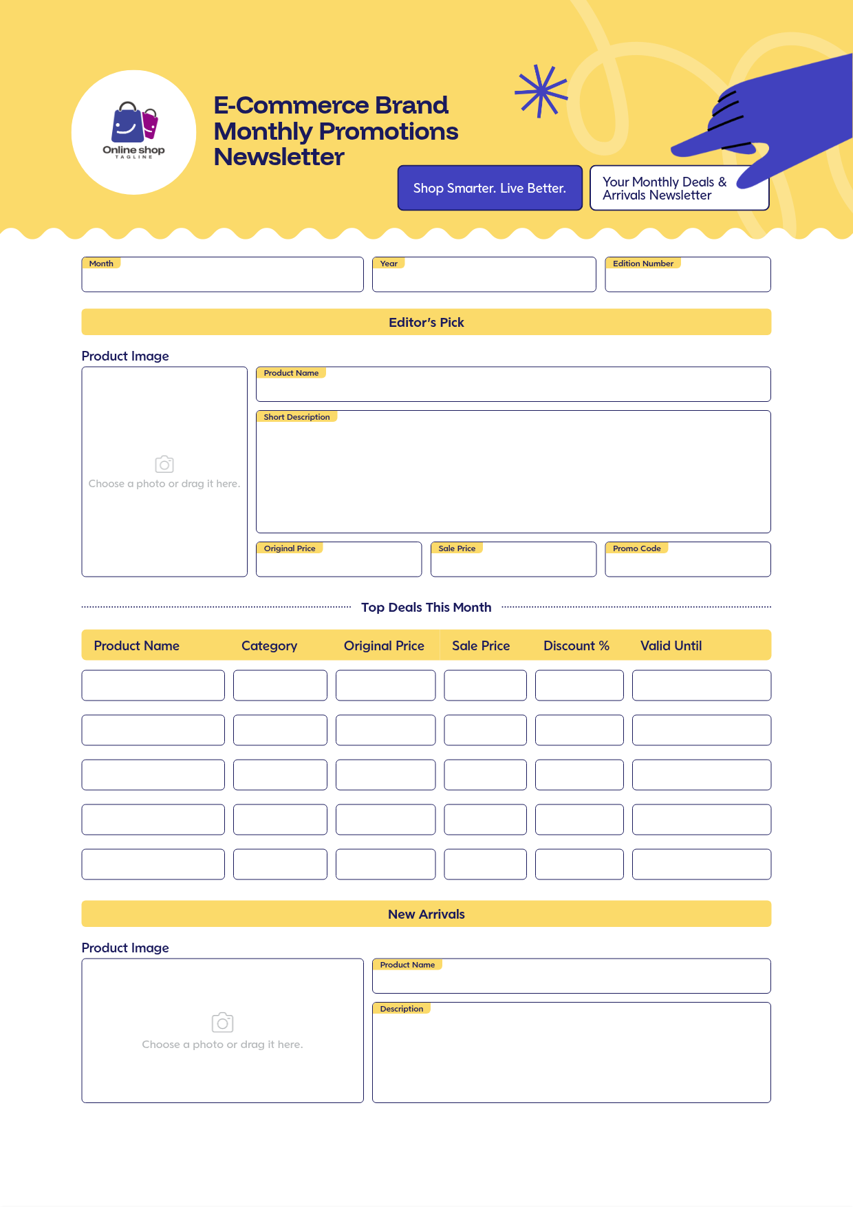 PlatoForms PDF Document Template Library showing a ready-made e-commerce newsletter document