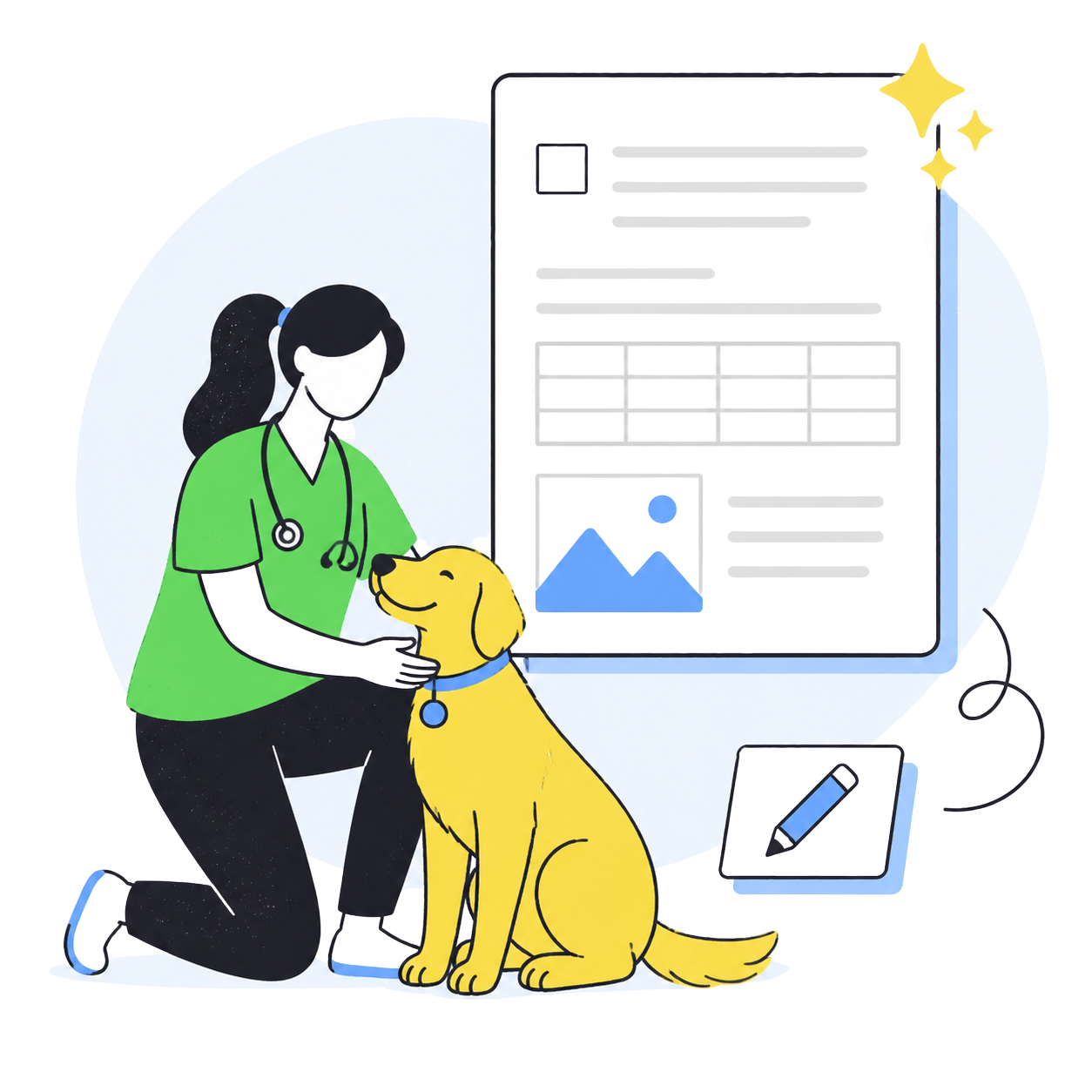 PlatoForms PDF Document Creator designing a branded pet care document for a veterinary clinic, groomer, shelter, or boarding business