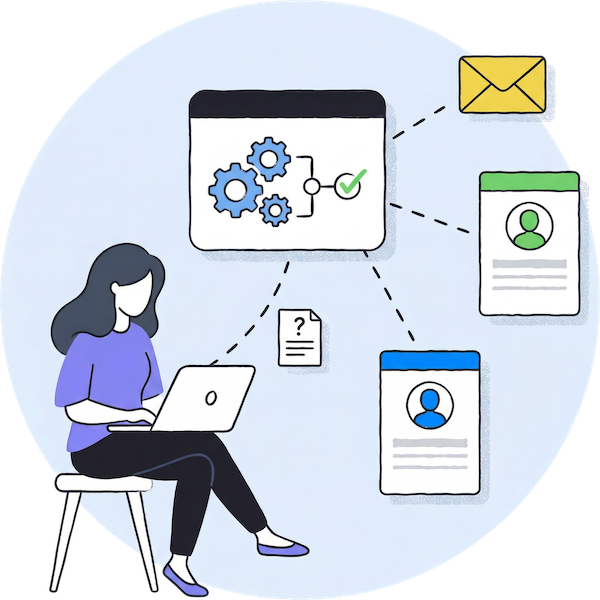 Workflow dashboard showing automated routing of quiz submissions and notifications